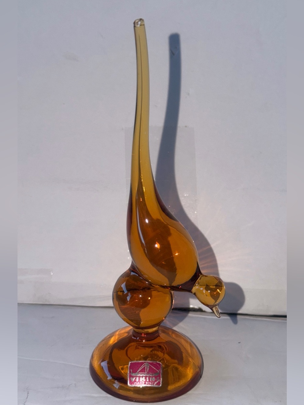 Vintage Amber Viking Long Tailed Bird. See pic of tail, Brocken tip, As Is